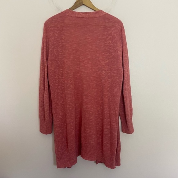 Eileen Fisher Coral Red Pink Knit Linen Blend Cardigan Sweater Size Medium - Picture 2 of 4